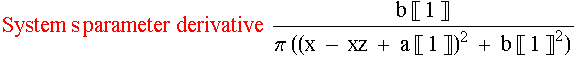 System s parameter derivativeb �?� 1 �?�/(�? ((x - xz + a �?� 1 �?�)^2 + b �?� 1 �?�^2))
